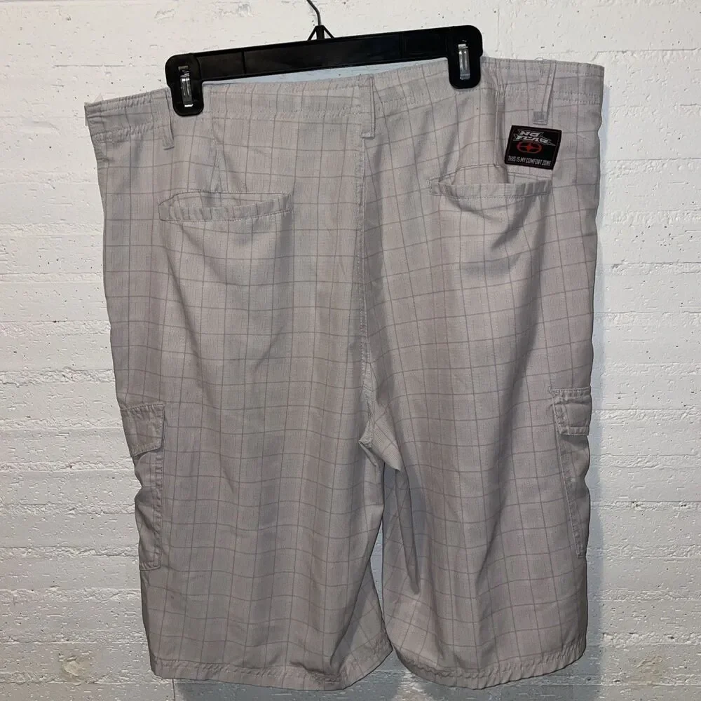 No Fear Performance Men's Cargo Shorts Gray/Stone Plaid Sz 38